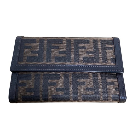 Pre-Owned FENDI Zucca print tri-fold wallet, compact brown, women's