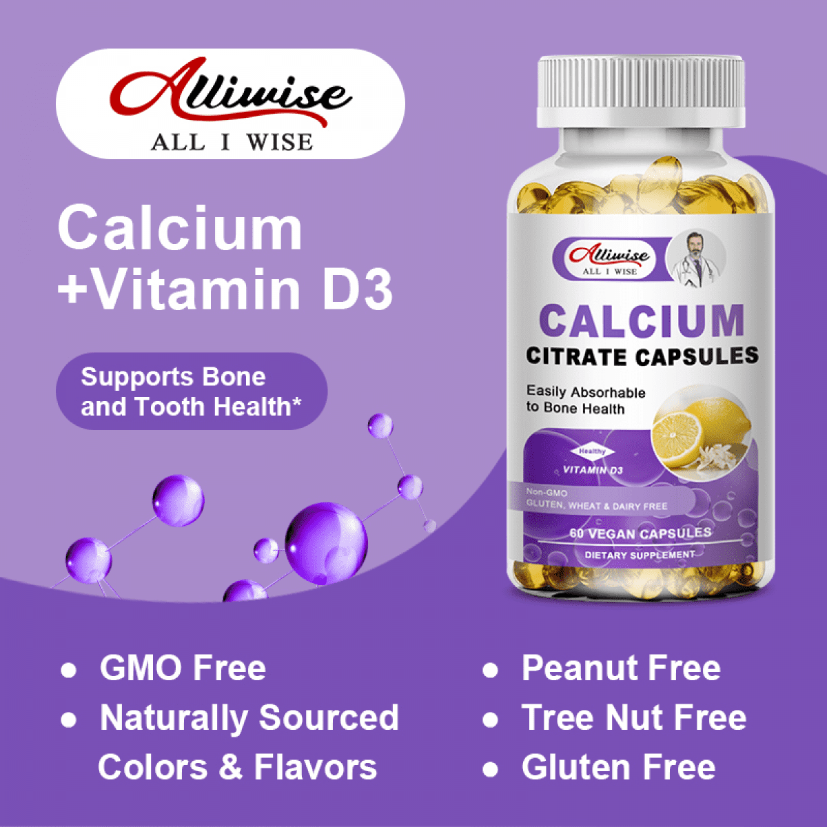 Calcium Citrate with Vitamin D - Super Absorbable Bone Health D3 Calcium Supplement for Men & Women - Muscle Function - Gluten-Free, Non-GMO – 120 Capsules(2 Pack)