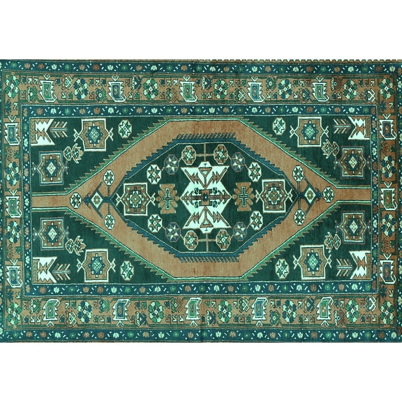Ahgly Company Machine Washable Indoor Rectangle Persian Turquoise Blue Traditional Area Rugs, 5' x 7'