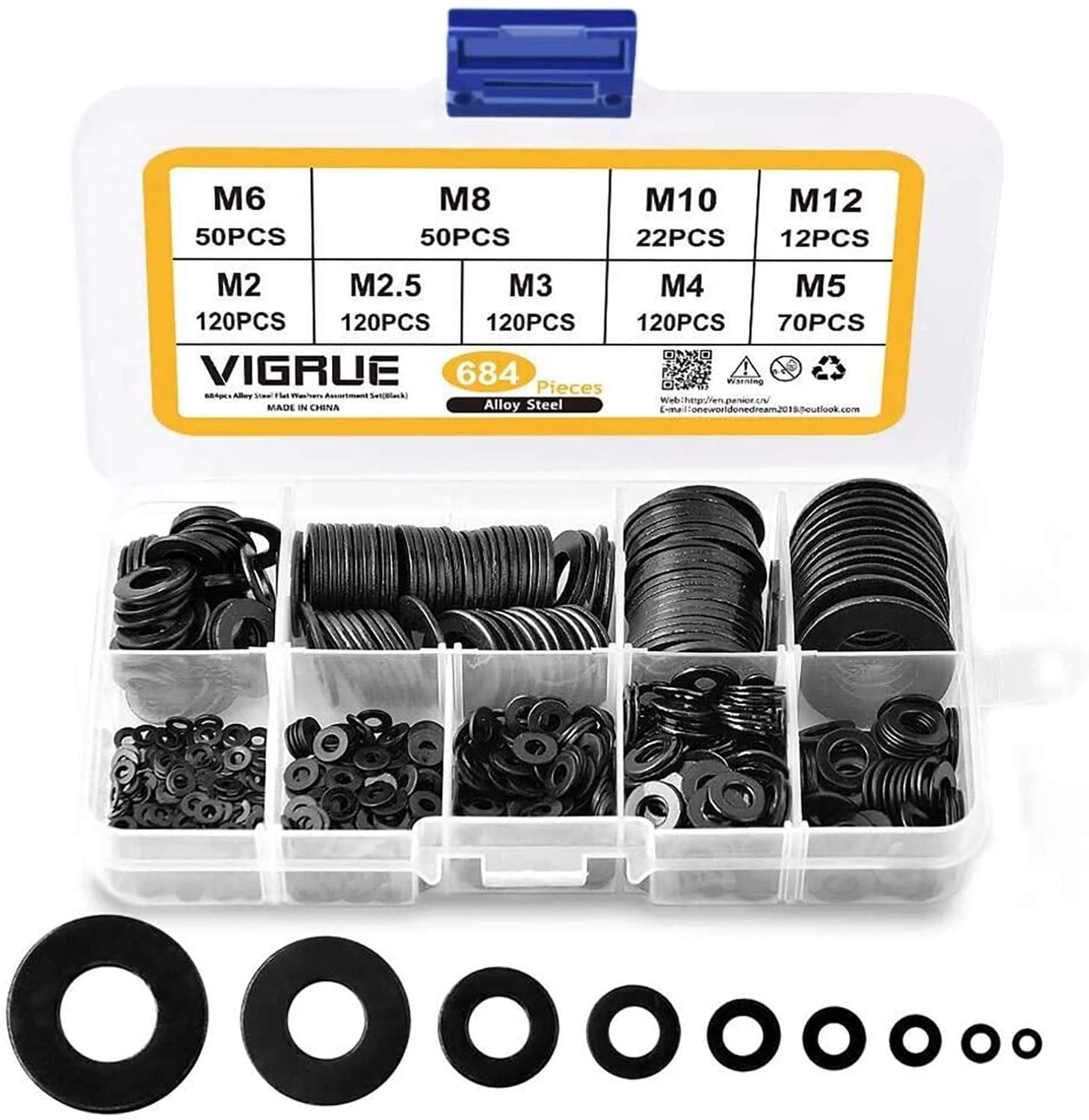 Flat Washer Stainless Steel Washers Assortment Set Value Kit,684 Pieces M2-M12 