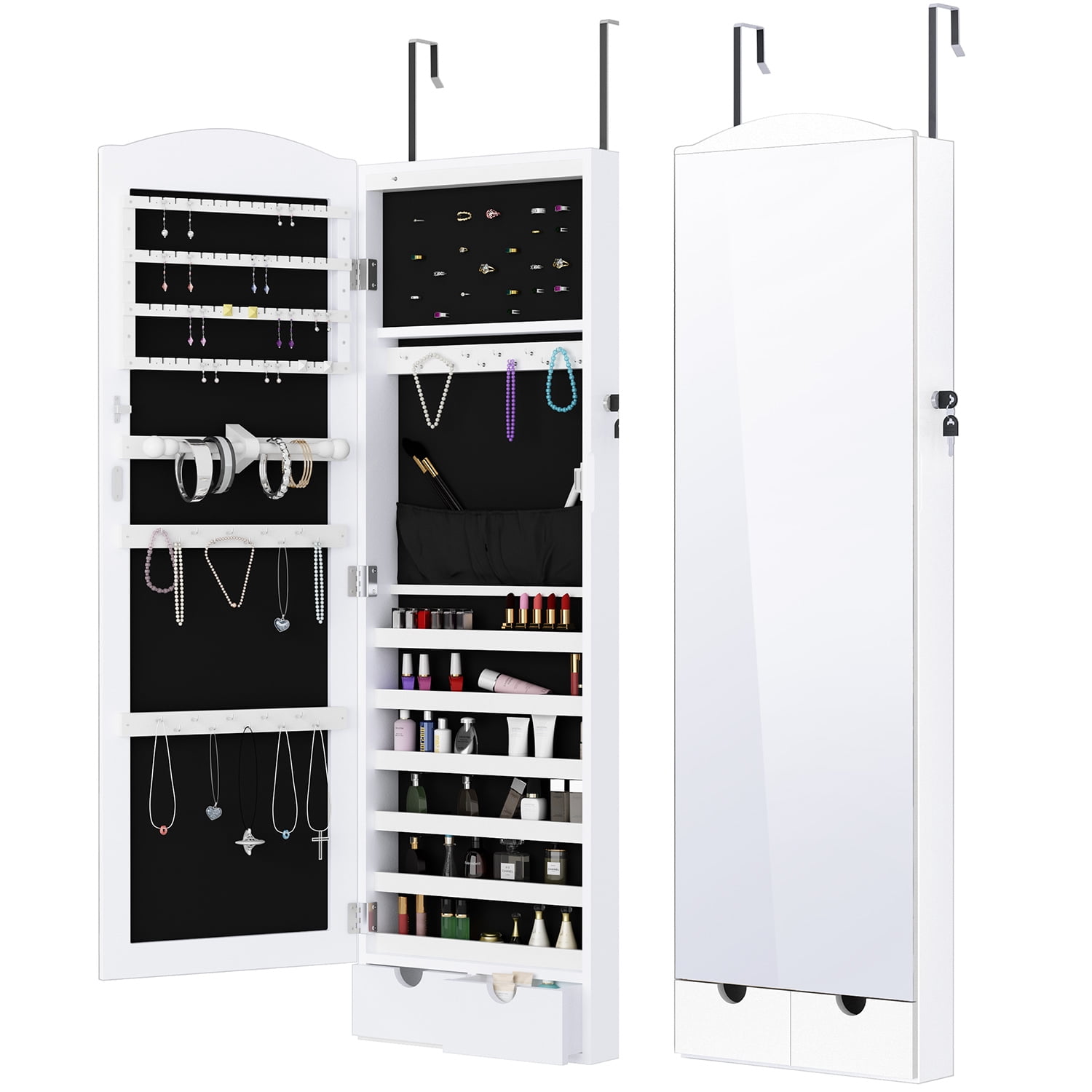 Wall and Door Mounted Jewelry Armoire with Frameless Mirror and 10 LED