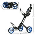 thumbnail image 2 of Gymax 3 Wheels Foldable Golf Push Pull Cart Trolley w/ Mesh Bag Foot Brake Blue, 2 of 10