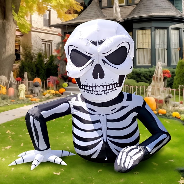 Esqueleto inflable de Halloween con forma de esqueleto de medio cuerpo, 6 pies, con luz LED