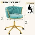 thumbnail image 2 of Velvet Desk Chair, Modern Office Chair with Wheels, Home Swivel Vanity Armchair with Woven Back Comfy Height Adjustable Seat Sturdy Golden Metal Rolling Base for Makeup Bedroom, Light Blue, 2 of 18