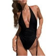 thumbnail image 2 of QUNYINEY Standard Straps One Piece Swimsuit Women V Neck Solid Bathing Suit Tummy Control High Waisted Swimwear, 2 of 5
