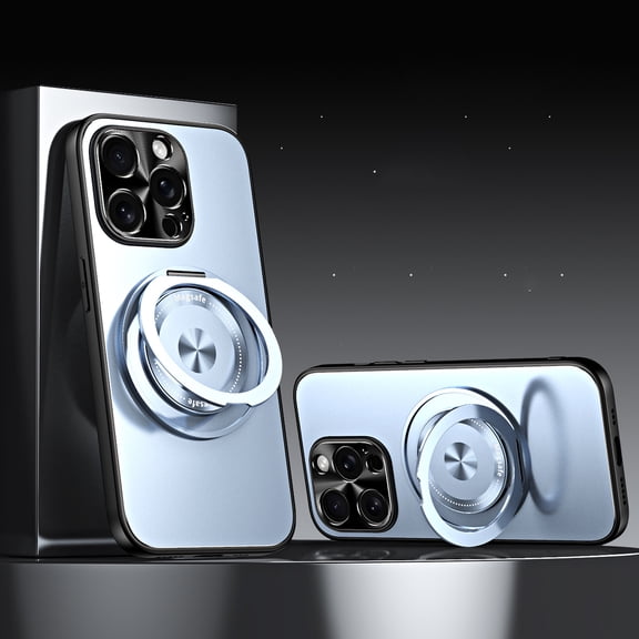 ELEHOLD Hybrid Frosted Plating Rugged Case For iPhone 13 Pro – PC TPU Magnetic Shockproof Cover, MagSafe Compatible, with 360° Rotatable Ring Stand & Lens All-Inclusive Design, Blue