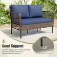 thumbnail image 5 of POTEBAN 4-Piece Wicker Outdoor Patio Conversation Set with Coffee Table, Brown Rattan Sofa Set for Balcony, Porch, Backyard, Blue, 5 of 9
