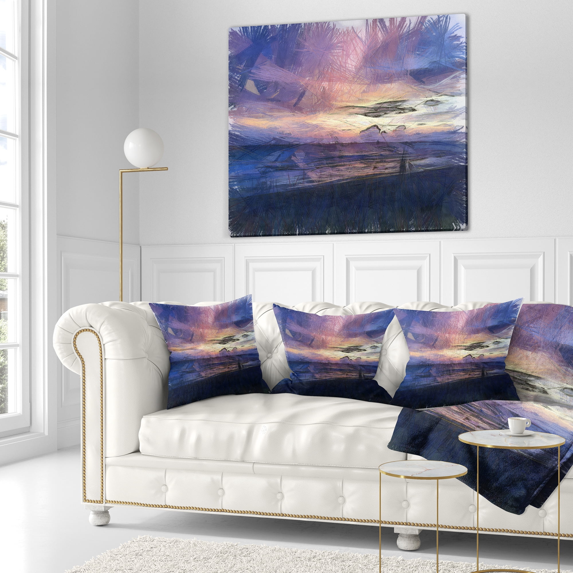 Designart Sunset over Blue Sea Watercolor - Landscape Printed Throw Pillow - 16x16