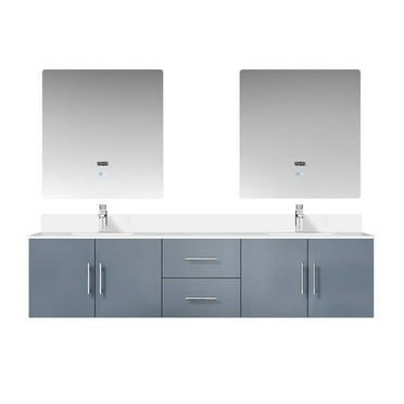 Lexora Geneva 80 in. W x 22 in. D Dark Grey Double Bath Vanity, White Quartz Top, Faucet Set, and 30 in. LED Mirrors