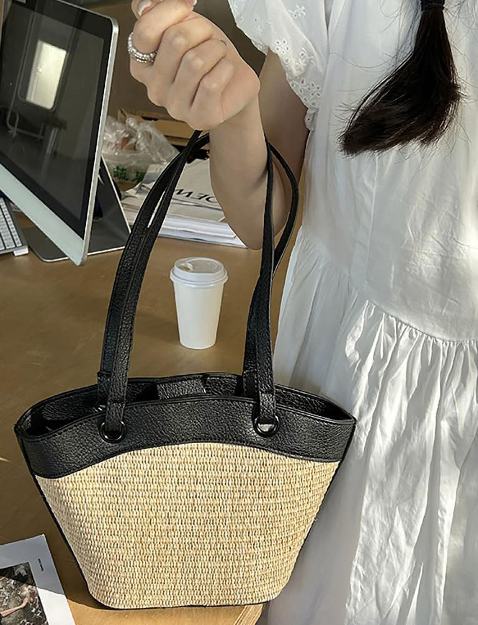 Straw Beach Bags For Women Small Straw Tote Bag Rattan Purse Summer Straw Handmade Bag Raffia Handbag Purse Shoulder Bag
