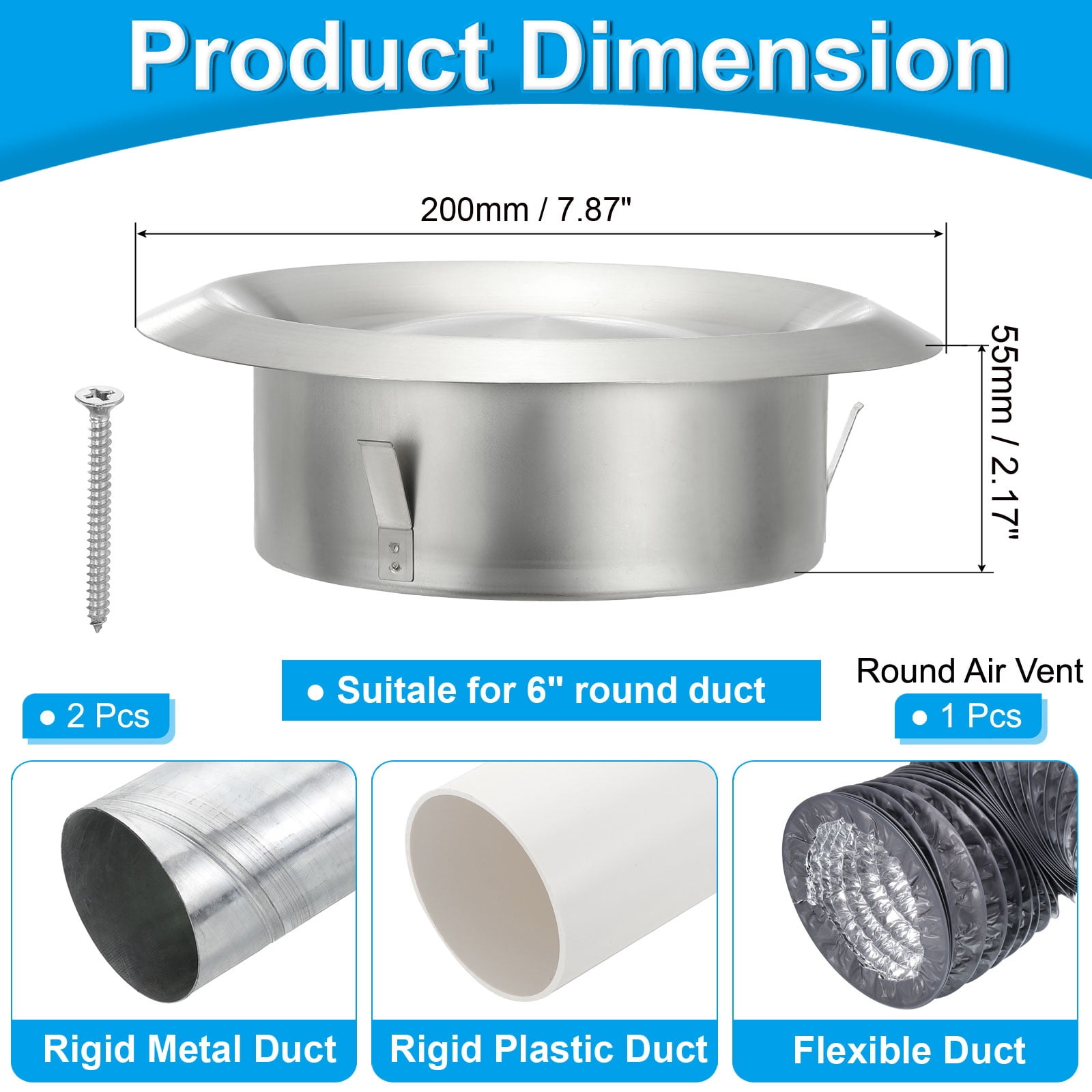 Uxcell Round Ceiling Diffuser, 304 Stainless Steel Adjustable Wall Air Vent Diffuser Vent Duct Cover Exhaust Supply 6 Inch