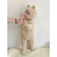 thumbnail image 3 of Boiiwant Infant Baby Girls Boys Solid Color Plush Jumpsuit Long Sleeve Round Neck Button Closure Playsuit + Hat Winter Warm Bodysuit 2Pcs 0-24M, 3 of 9