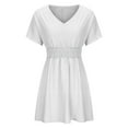 thumbnail image 3 of Robe à la Mode pour Femmes à Manches Courtes, Unie, à Col en V, avec Ceinture à la Taille, 3 of 6