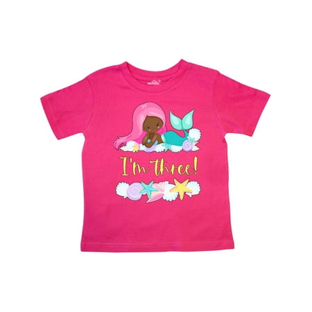 

Inktastic I m 3 Mermaid with Pink Hair and Shells Gift Toddler Boy or Toddler Girl T-Shirt