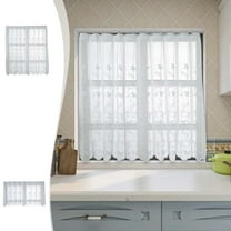 Fufafayo under $5 Semi Sheer Lace Curtains for Kitchen Cafe Window, White Drapes with Rod Pocket Light Filtering with Embroidered Floral Boho for Bathroom