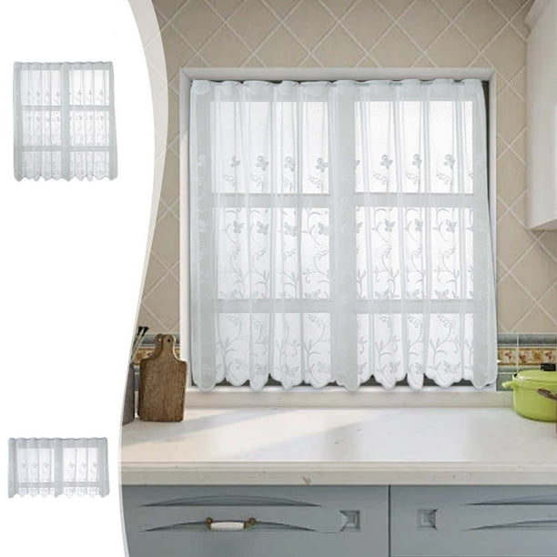 Xihbxyly Cortina de Pantalla Blanca, Tejido Fino de Poliéster, Filtrado de Luz Suave, Uso Versátil En Sala de Estar y Dormitorio, Fácil de Instalar, Tamaños de 130 X 45 Cm y 74 X 60 Cm, Elegante Deco