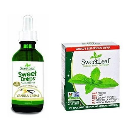 Liquid Stevia Flavor Sweet Leaf Stevia Vanilla Creme Flavored Liquid Stevia 2 Oz + Sweetener, 35 Packets ()