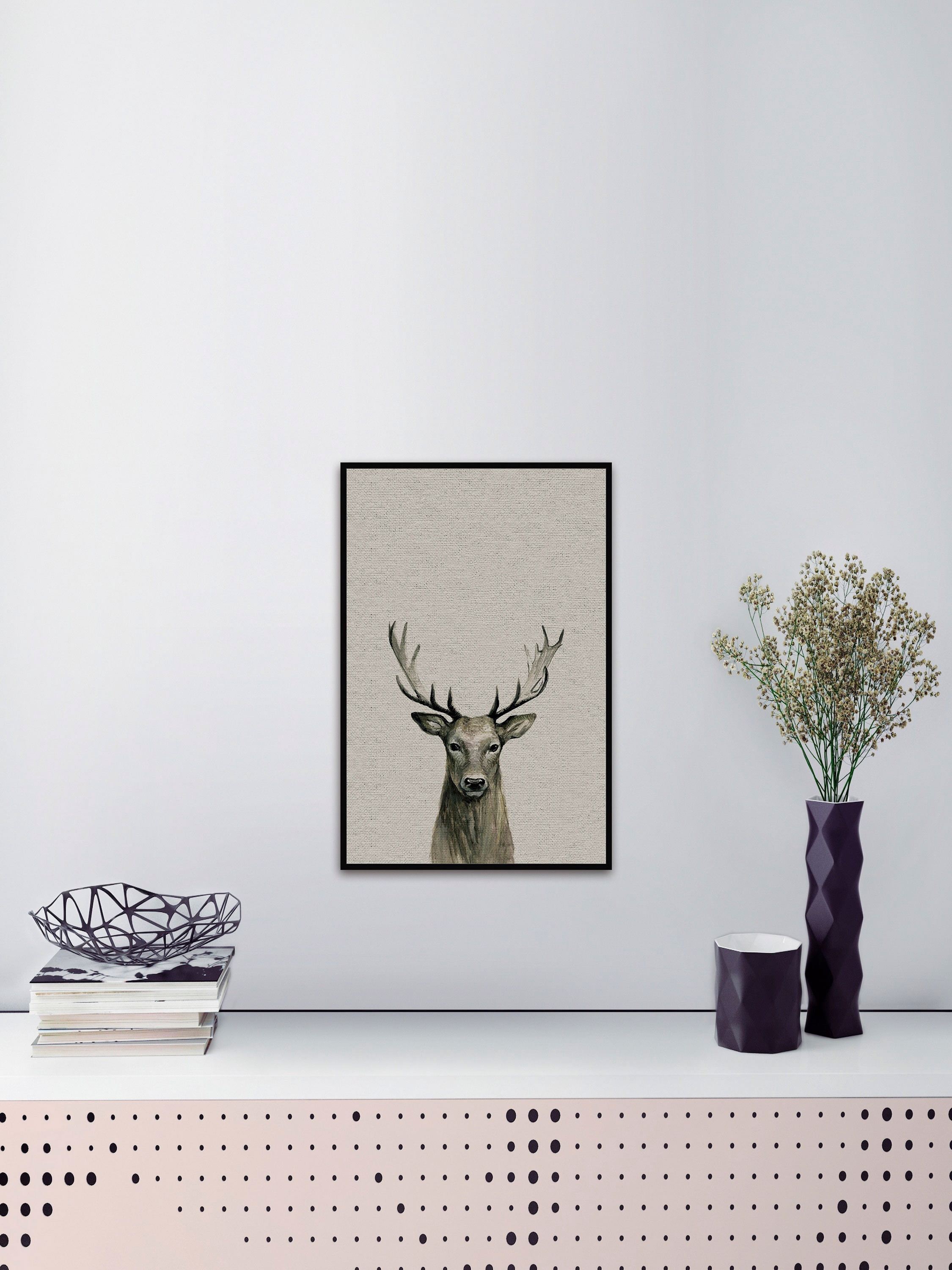 Staring Buck II Floater Framed Painting Print on Canvas
