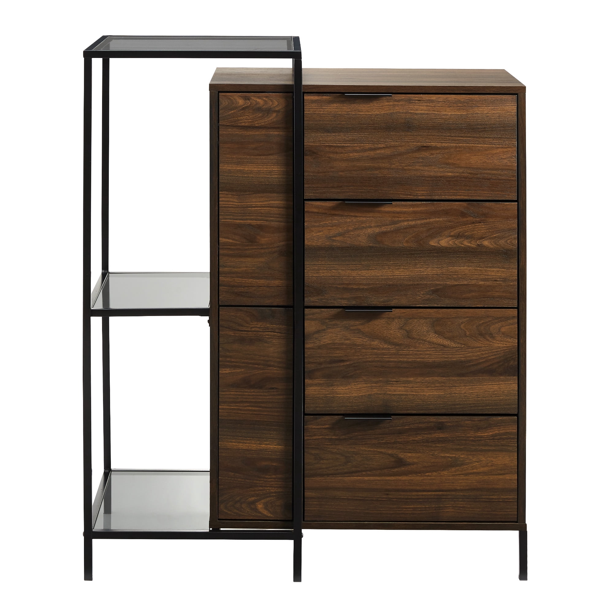 Manor Park Modern Asymmetric Metal and Wood Accent Chest, Dark Walnut