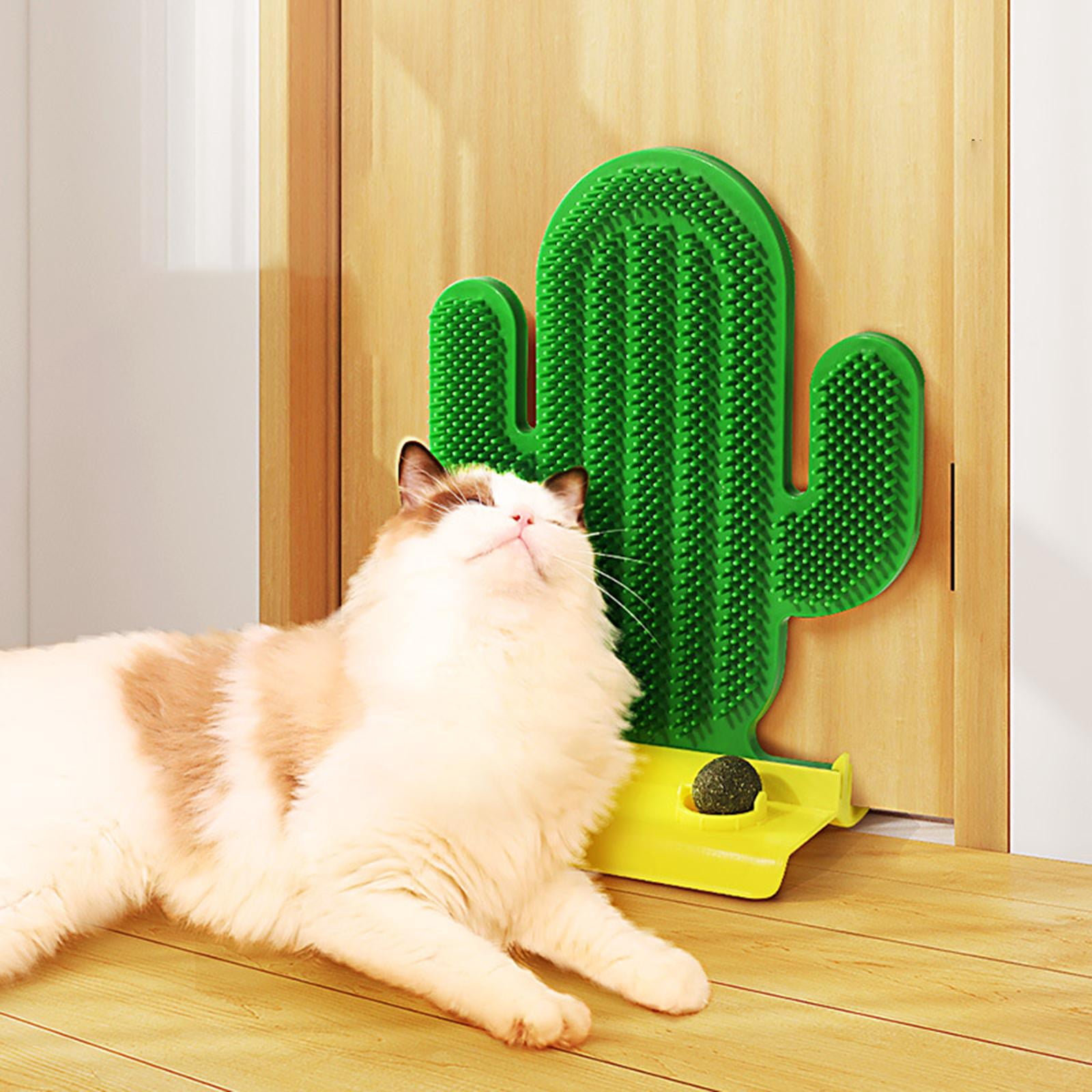Cute cat Groomer Itching Relieve Rubbing Post Hair Brush Scratching Pad Toy 2 Catnip Balls Supplies for Indoor Cats Grooming Scratching