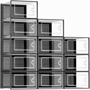 X-Large Shoe Storage Boxes 12 Pack Clear Stackable Shoe Organizer