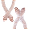 thumbnail image 1 of 2 pares de guantes largos abullonados transparentes de tul blanco (2 estilos diferentes), guantes abullonados transparentes con perlas y mangas largas, guantes de tul blanco con perlas., 1 of 6