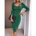 thumbnail image 5 of Women 2025 Summer Ribbed Short Sleeve Bodycon Maxi Dress Side Slit Knit Square Neck Long Sundress Green S, 5 of 7