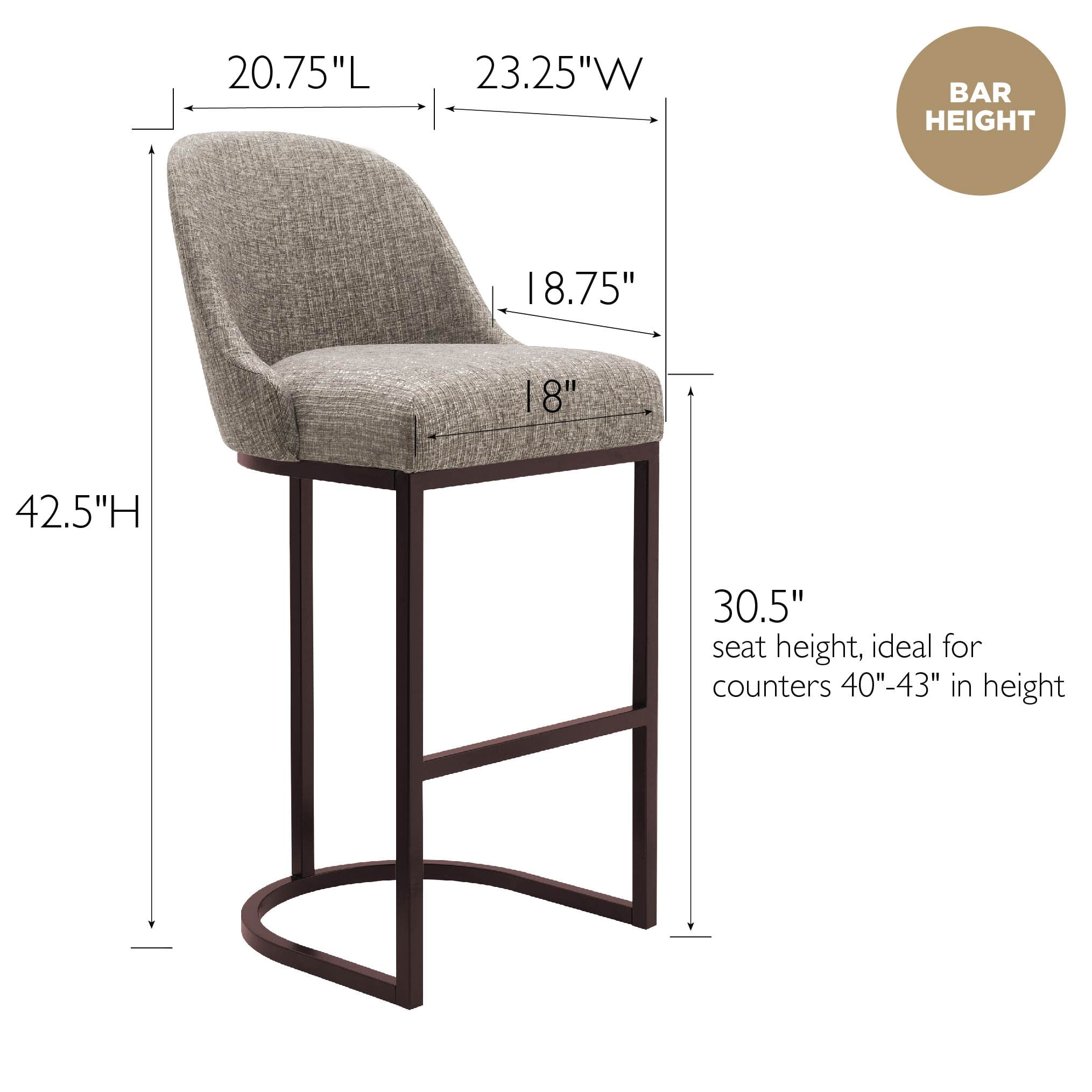 Leick Home Barrel Back Bar Stools with High Density Foam Seat, Gray/Espresso (Set of 2)