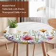 thumbnail image 3 of Spring Floral Round Tablecloth 36-44 Inch Round Fitted Table Cloth with Elastic Edge, Yellow Pink Pastoral Flowers Watercolor Waterproof Table Cover Protector for Outdoor Picnic Party Dining, 3 of 6