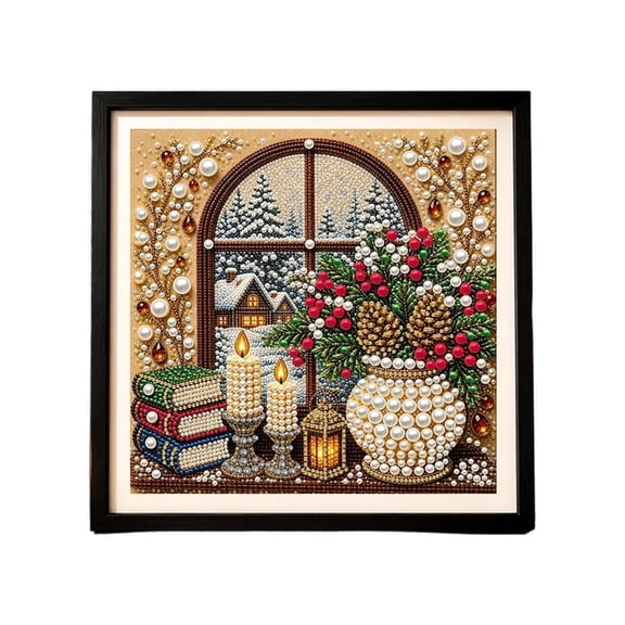 3D Christmas Scene Pearl Diamond Art Painting DIY Kit for Beginners & Adults Wall Table Mantel Decor