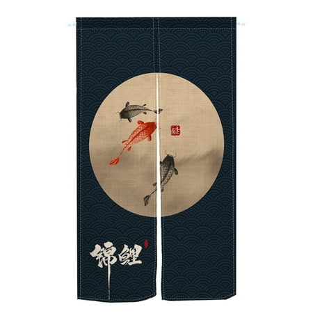 LFEEY Koi Feng Shui Japanese Doorway Curtain Noren Tapestry Blue Entryway Partition 30x59 in