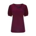 thumbnail image 5 of tklpehg Womens Tops Casual Ladies Tops Summer Solid Color Short Sleeve T Shirts V-Neck Bubble Sleeve Elegant Shirts Relaxed Fit Blouses Purple 4 (S), 5 of 5