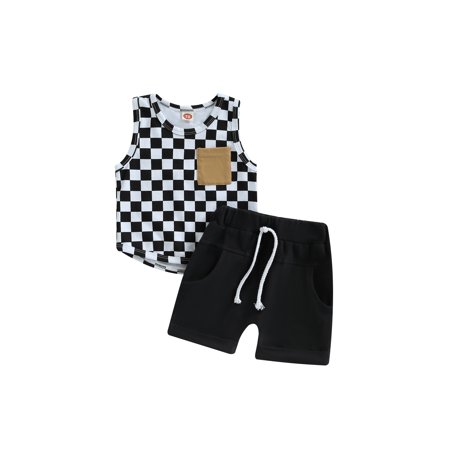 

Bagilaanoe 2pcs Toddler Baby Boy Short Pants Set Sleeveless Checkerboard Print Vest Tops + Shorts 6M 12M 18M 24M 3T Kids Casual Summer Outfits