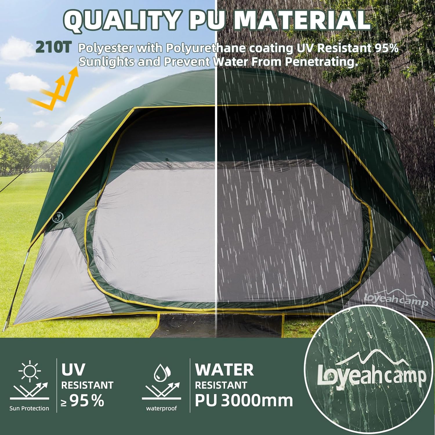 4 Person Camping Tent, Easy Setup Waterproof Family Tents for Camping, Portable Dome Tent with Rainfly and Carry Bag