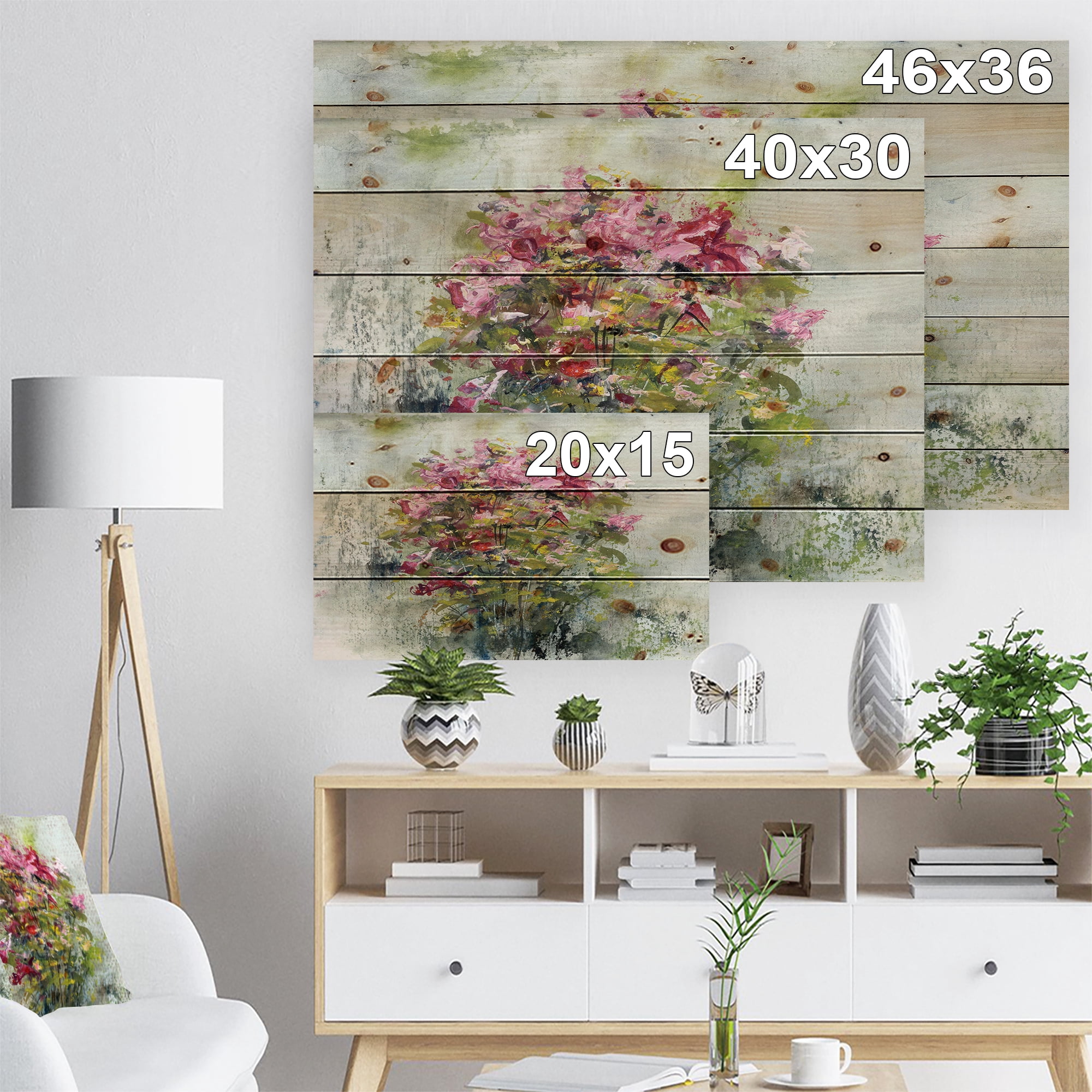 Designart 'Bouquets Of Roses Painting Art' Floral Print on Natural Pine Wood