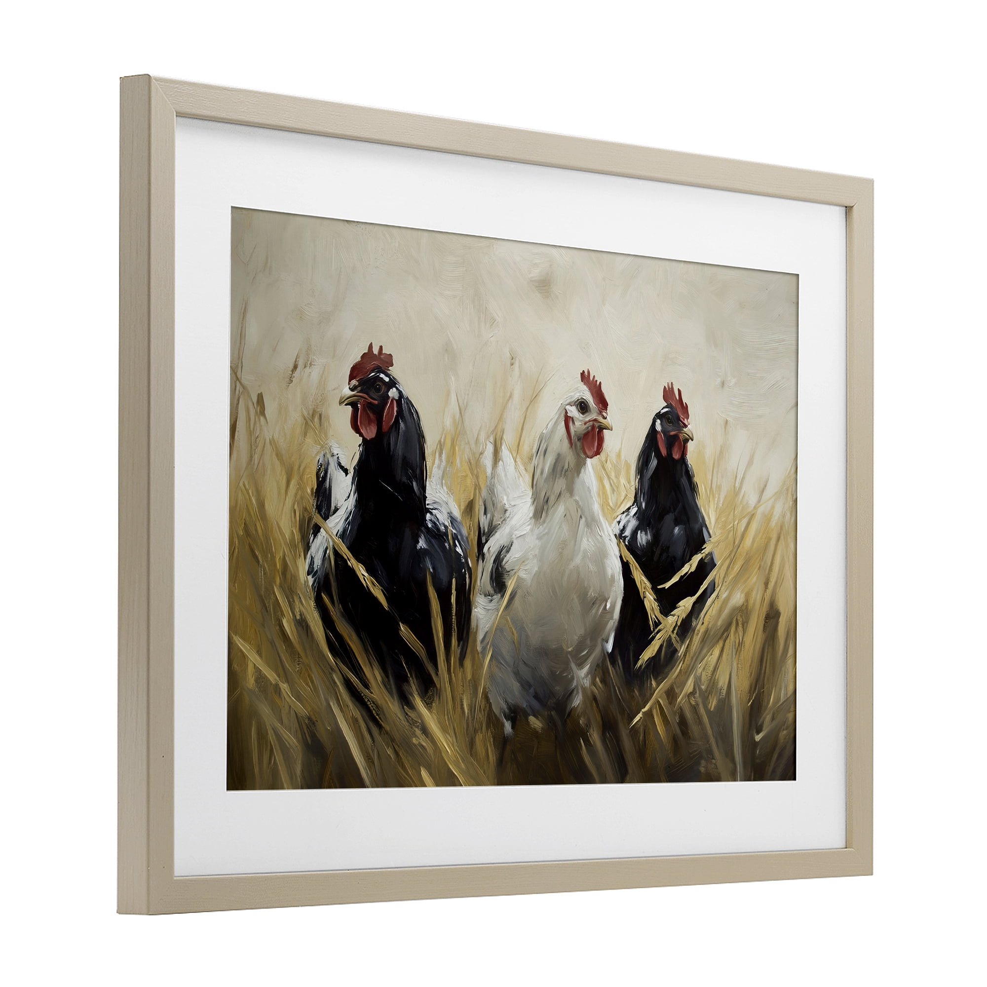 Stupell Industries Chickens In Wheat Field Birch Framed Print Under Glass, design by Tina LeCour