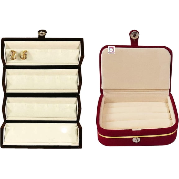 atorakushon Combo Cream Multipurpose Velvet Folder Earring & Ring Box case Jewellery Organizer Pouch Travelling Box