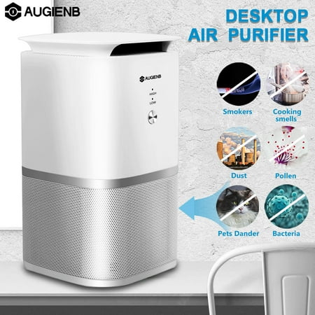 AUGIENB 3-in-1 Desktop Air Purifier True HEPA Filter Ionizer Eliminator Ozone Free Touch Control 2 Speeds Quiet For Home Office Active Carbon Filter Odor PM 2.5