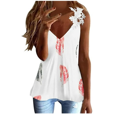 

Corset Top Fashion Women s Casual Printed V-Neck Sleeveless Pullover Off Shoulder Lace Tops Blouse T-shirt Cold Shoulder White M