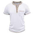 thumbnail image 5 of European Color Blocked Men's Casual Short-Sleeved T-Shirt - Button Open Neck, Pocket Design, 5 of 5