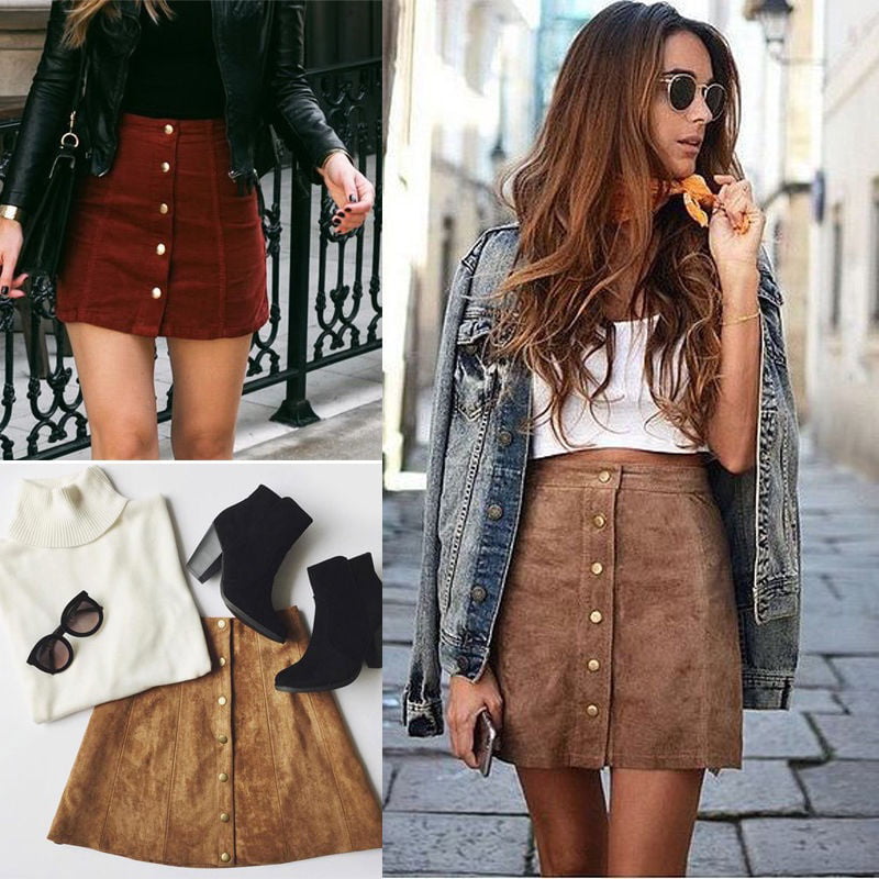 Fashion Double Breasted Suede Winter Autumn Skirts Slim Waist Ladies Pencil Skirts High Waist Women Casual Skirt