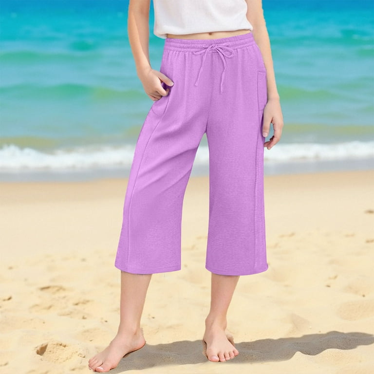 Mgmyaa Girls Casual Capri Pants Spring Summer Solid Drawstring