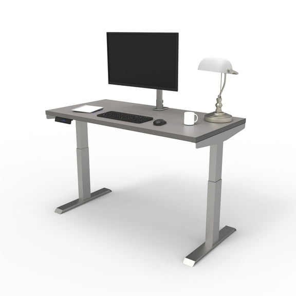 Lift It Height Adjustable Desk, 48"x24" for Office or Home, Dual Motor, 4 Memory/USB Charging LED Control, Brushed Silver Frame and Grey Top