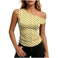 thumbnail image 3 of Feancey Women's One Shoulder Tank Tops Polka Dot Print Slim Fit Tanks Y2K Trendy Going Out Sleeveless T Shirts 2026 Summer Clothes Yellow L, 3 of 7