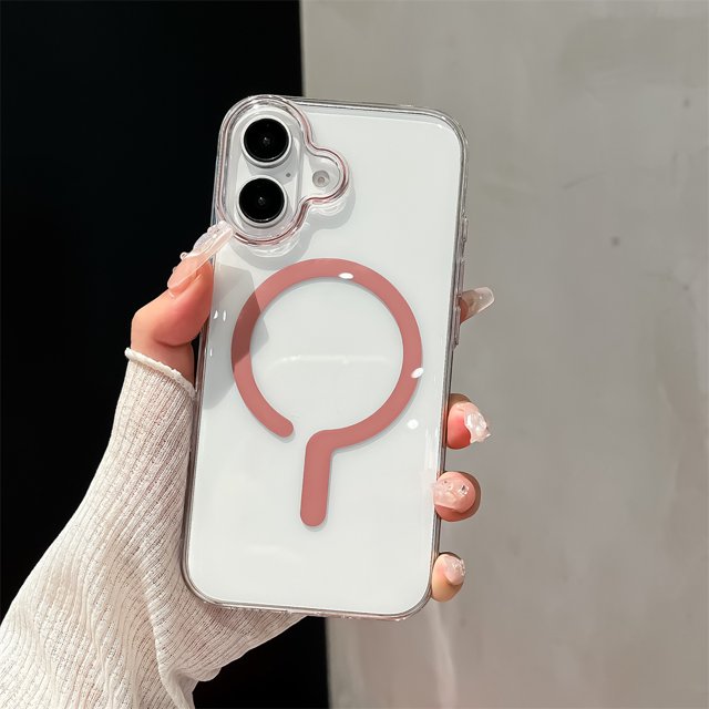 Pour Magsafe Étui Rigide Transparente pour iPhone 16 15 14 13 12 Pro Max Plus Charge Sans Fil Magnétique Couverture Ultra Mince Claire Rose pour iPhone 16 Plus