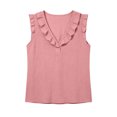 thumbnail image 6 of MaFYtyTPR Women V-Neck Sleeveless Blouse Ruffle Trim Linen Half Button Loose Fit Casual Tops for Daily Wear A-Pink XXL, 6 of 6