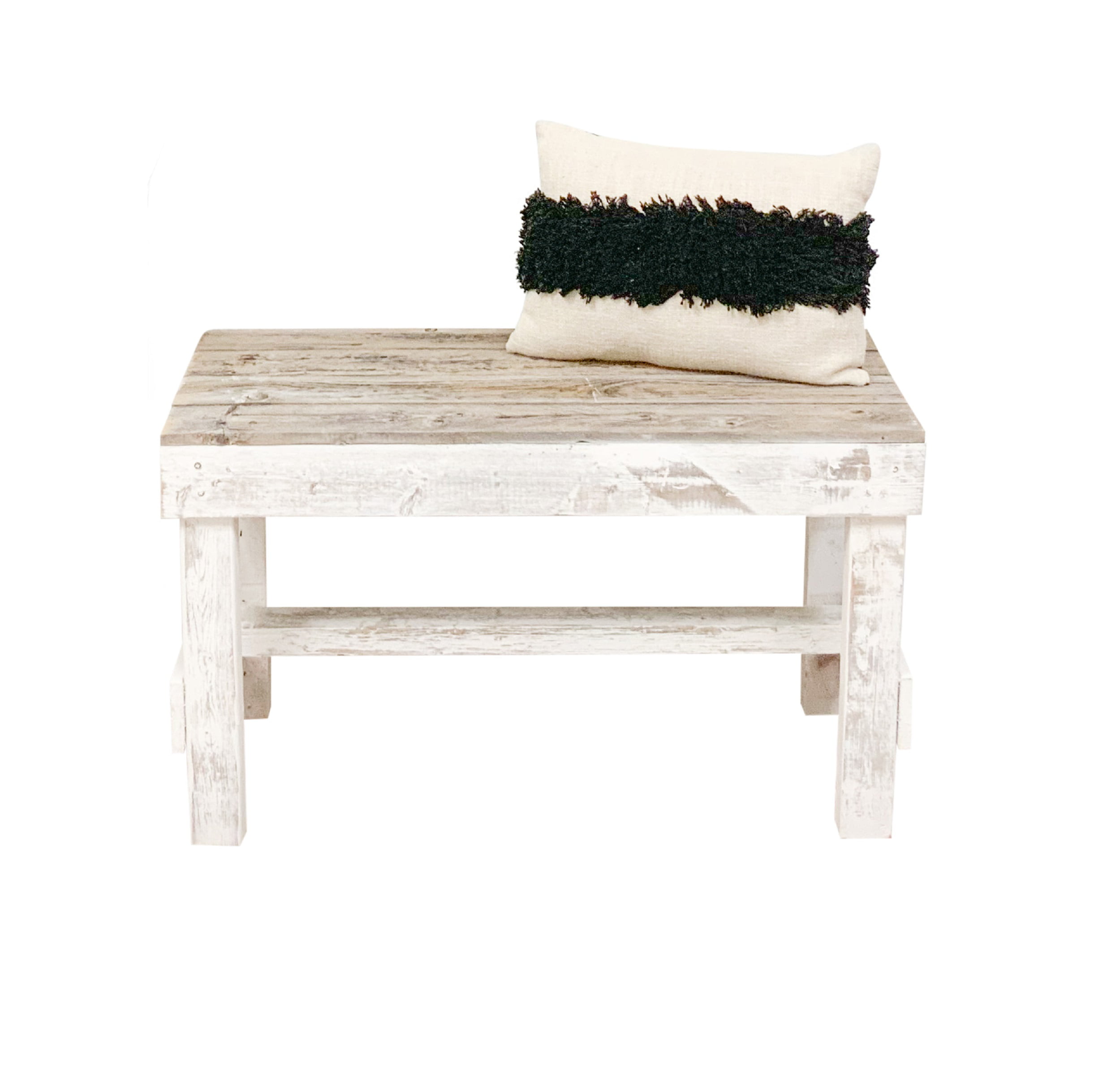 Woven Paths Wood Bench, Natural & White