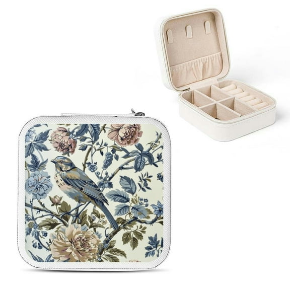Shiartex Flowers Theme Mini Jewelry Organizer Box for Necklace, Ring, Earring - Portable and Compact Travel Case with High Quality PU Leather - Ideal Gift for Women White