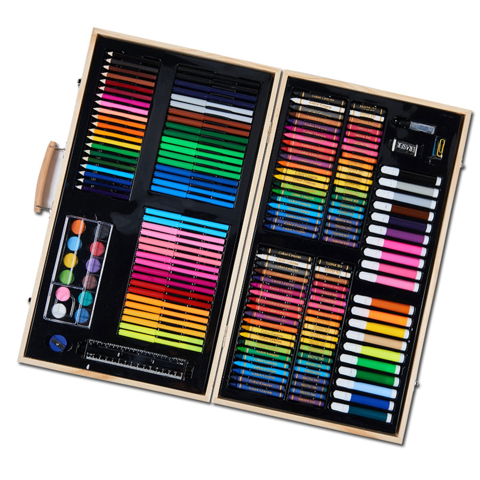 CMYYNNA 180 Piece Deluxe Art Set,Wooden Box & Drawing Kit with Crayons,Oil Pastels,Colored Pencils,Watercolor Cakes,Sketch Pencils,Paint Brush,Sharpener,Eraser,Color Chart (Cherry)