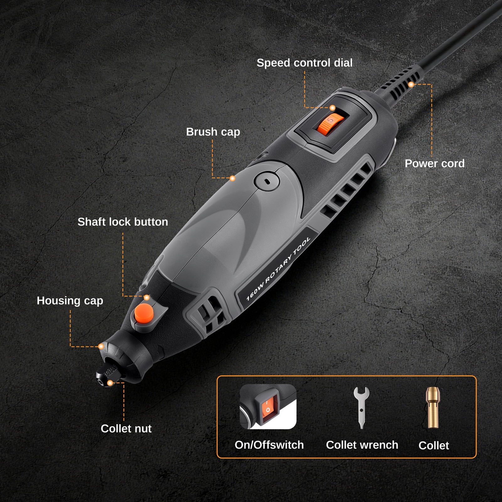 SPEEDWOW Rotary Tool Kit, Corded Power Rotary with Flex Shaft & 160 Accessories Tools, Variable Speed 33000RPM Electric Drill Set for Handmade Crafting Projects and DIY